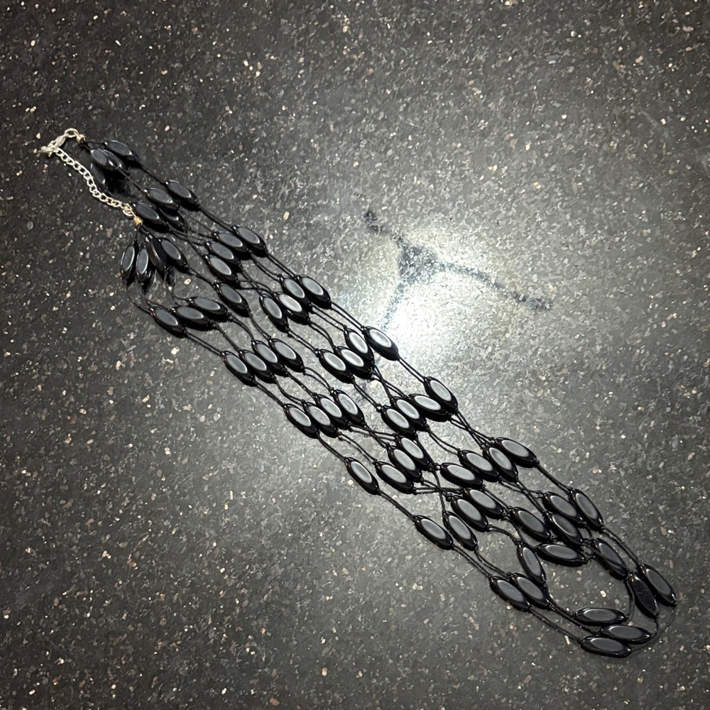 Vintage Four strand black beaded necklace